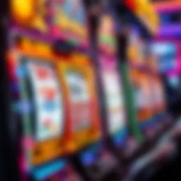 A close-up view of a modern video slot machine displaying vibrant graphics and intricate designs
