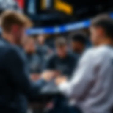 Team huddle discussing strategies before a game.