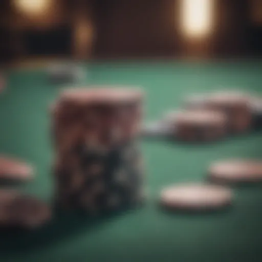 Close-up view of poker chips stacked on a game table