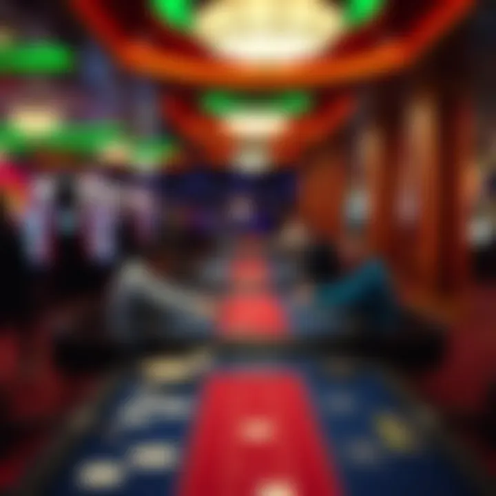 New Jersey Casino Atmosphere A vibrant casino floor in New Jersey showcasing blackjack tables filled with players.