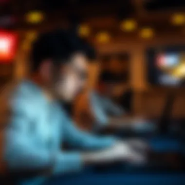 Player strategizing on a laptop, focusing on smart gaming decisions.