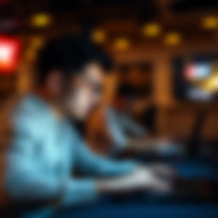 Player strategizing on a laptop, focusing on smart gaming decisions.