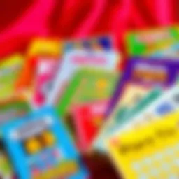 A colorful array of mass lottery scratch tickets displayed on a vibrant background