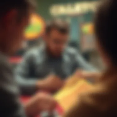 A thoughtful player strategizing over a selection of scratch tickets