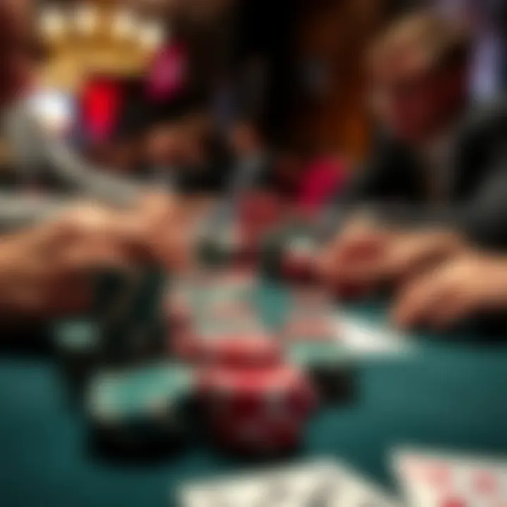Close-up of a poker table with chips and cards, highlighting game strategy