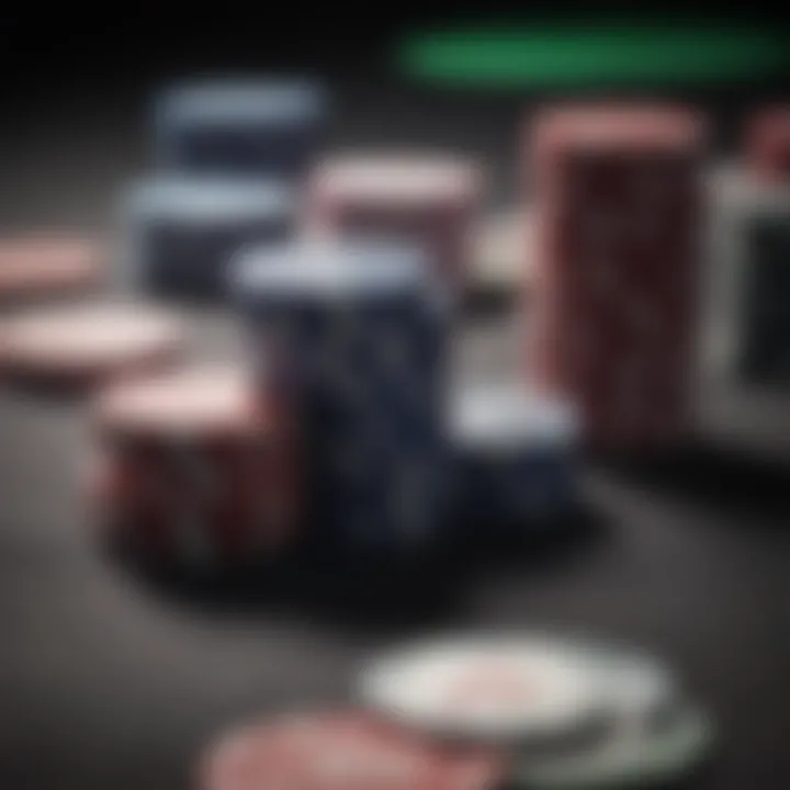 A close-up of poker chips and cards, symbolizing the dealer's essential tools.