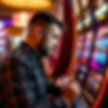 Player Engaging with Slot Machine A close-up of a player engaging with a slot machine