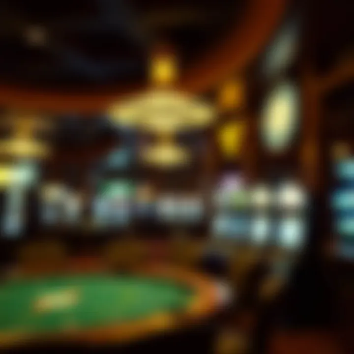 Interior ambiance of the casino highlighting gaming tables and slot machines.