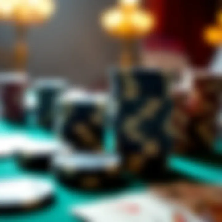 Elements of Five Card Draw Game A close-up of poker chips and cards on a table