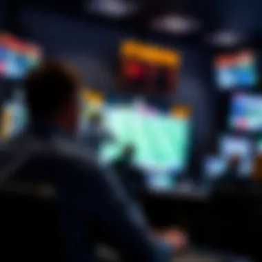 Strategic Analysis at the Sportsbook A bettor analyzing a sports event on a digital screen