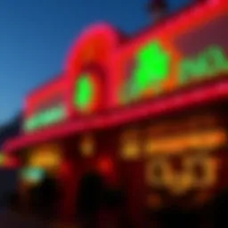 Exterior view of Lucky Shamrock Casino showcasing vibrant neon lights