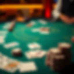 Strategic blackjack table layout with cards and chips