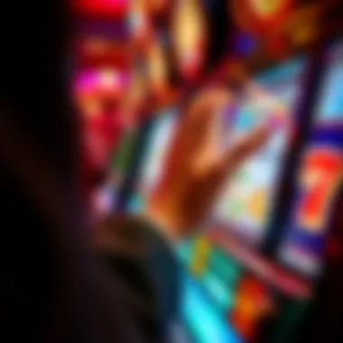 Engaging Slot Gameplay A close-up view of a player's hand interacting with a slot machine, highlighting the excitement of gameplay.