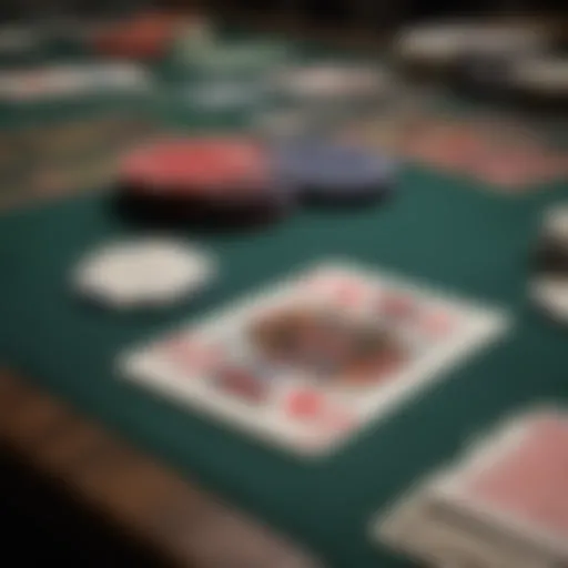 An intricate layout of MS Stud Poker cards on a felt table