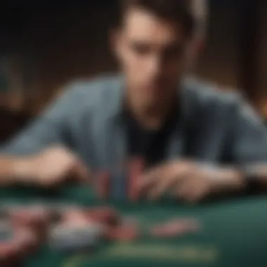 A strategic depiction of poker chips and a player contemplating their next move