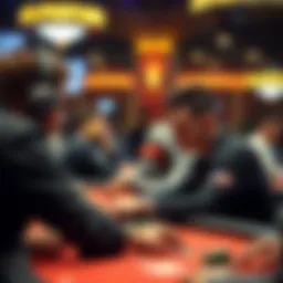 Poker tournament setting with players engaged in action