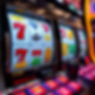 Colorful Slot Machine Interface A close-up view of a colorful slot machine interface showcasing various symbols and reels.