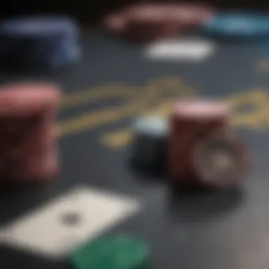 Close-up of poker chips and cards on a table