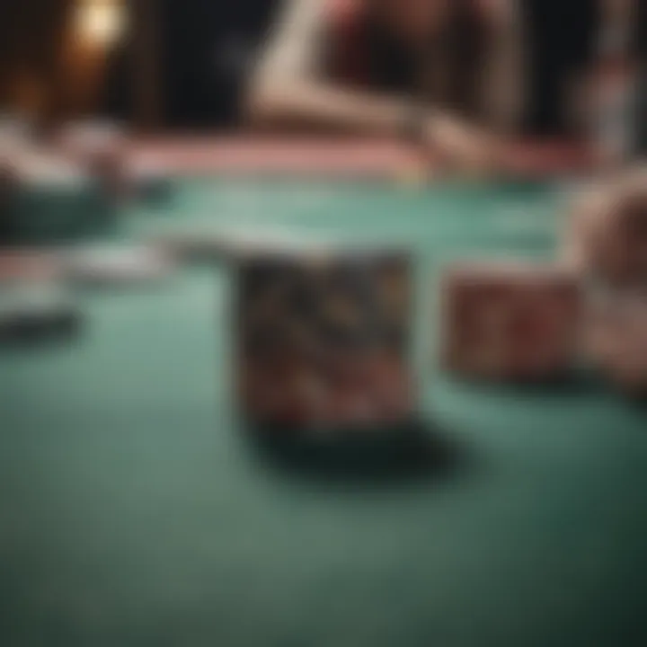 A close-up of poker chips and cards on a table, symbolizing strategy and skill.