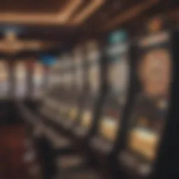 Brightly lit slot machines lined up in a casino setting